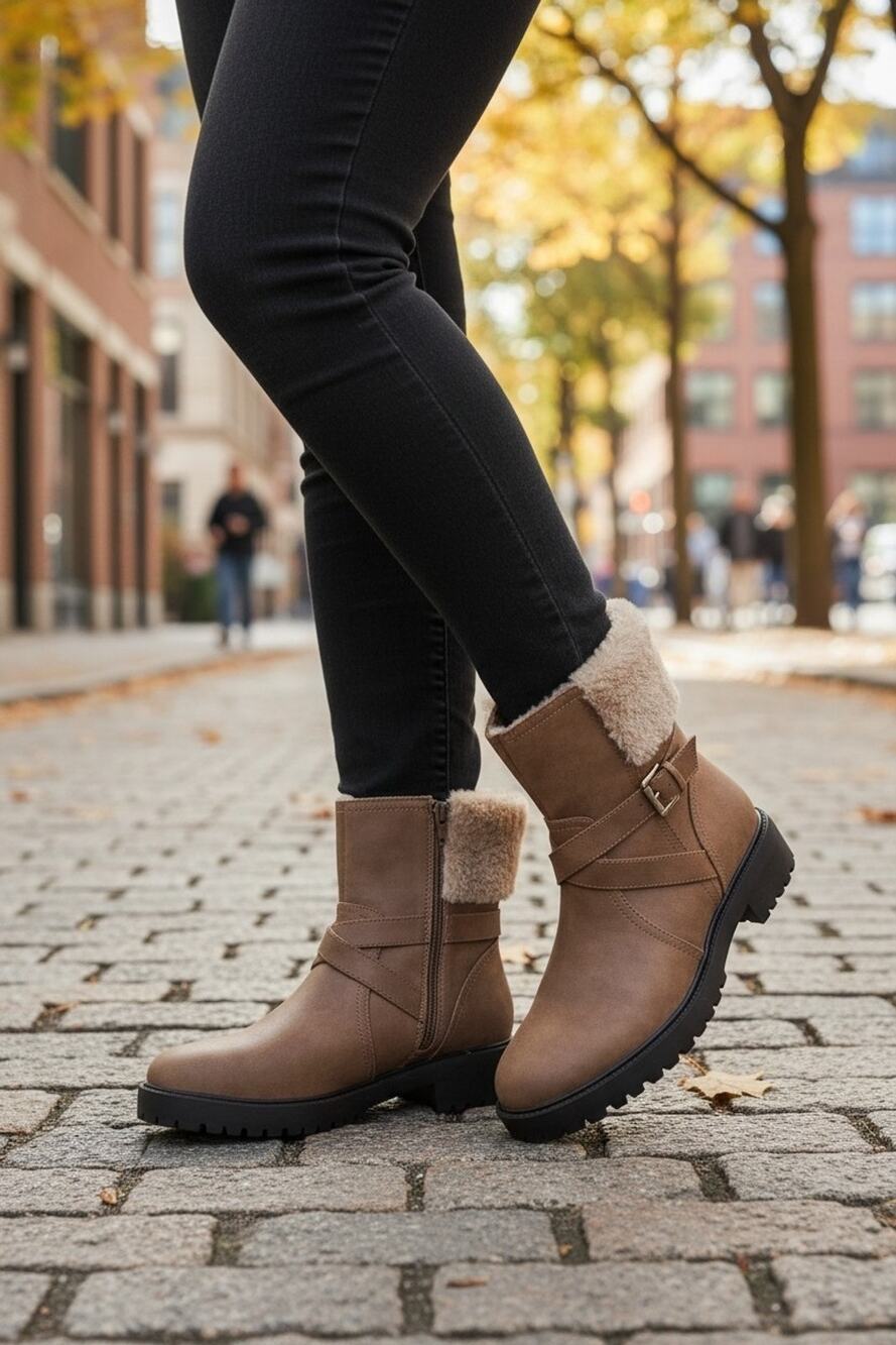 NEW DV By Dolce Vita Oaklyn Vegan Leather Boots Fur Round Toe Zip Buckle 11